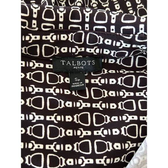 Talbots Petite Long Sleeve Shirt Dress Petite S Brown Horsebit‎ Print MSRP $129 - Picture 5 of 6